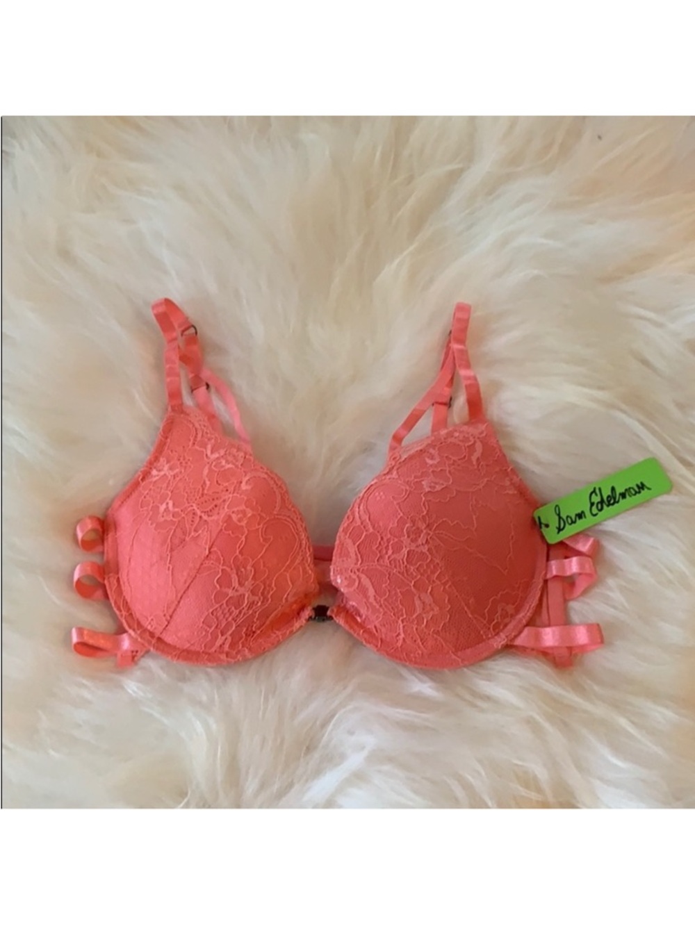Sam Edelman Coral Shell Pink Peach Lace Flirty Strappy TShirt Bra 36C NWT